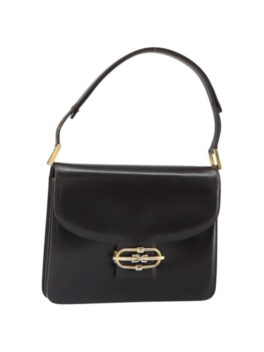 Authentic GUCCI Shoulder Bag Leather Brown Gold